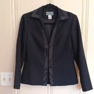 Chapter One Petites Black W8P  Lined Jacket White Stitching Hook & Eye Closure